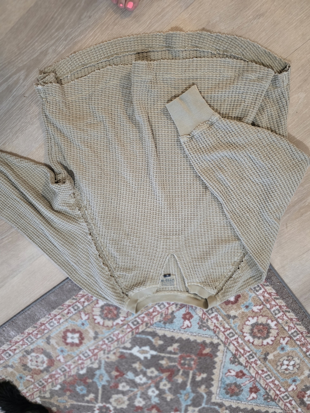 aerie Beige Waffle-Knit Pullover Sweatshirt
